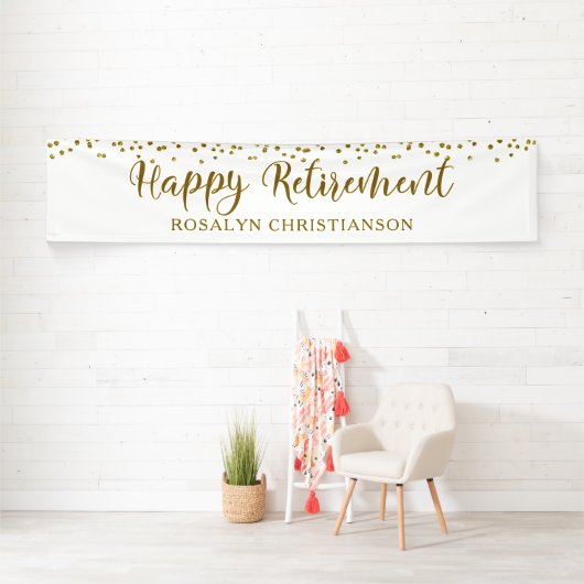 Happy Retirement Gold Confetti Script Aangepast Spandoek (Insitu)