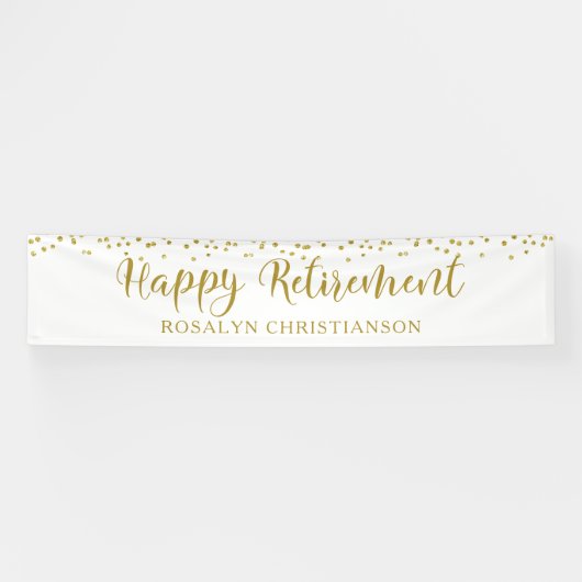 Happy Retirement Gold Confetti Script Aangepast Spandoek (Horizontaal)