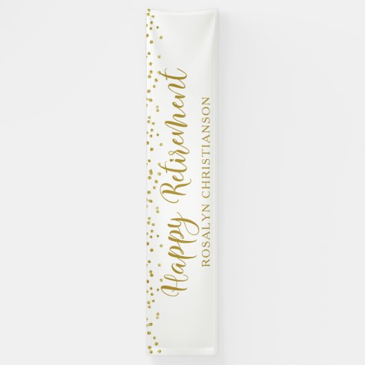 Happy Retirement Gold Confetti Script Aangepast Spandoek (Verticaal)