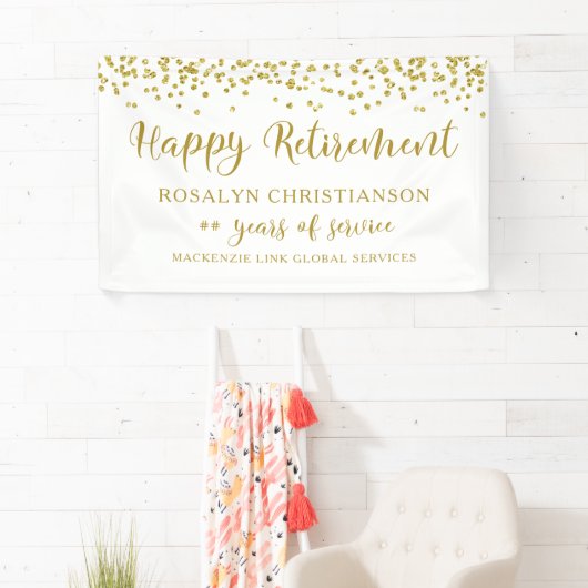 Happy Retirement Gold Confetti Script Aangepast Spandoek (Insitu)