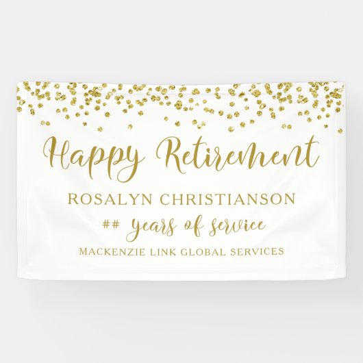 Happy Retirement Gold Confetti Script Aangepast Spandoek (Horizontaal)
