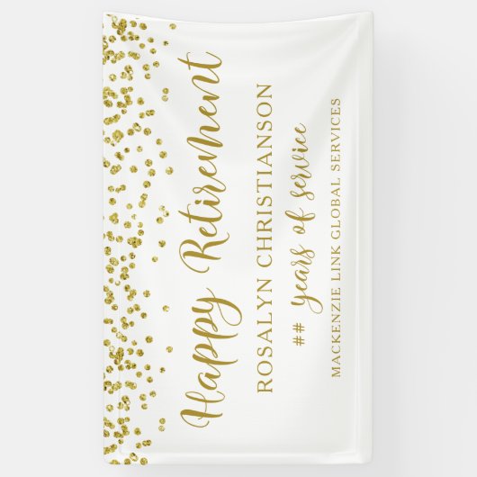 Happy Retirement Gold Confetti Script Aangepast Spandoek (Verticaal)