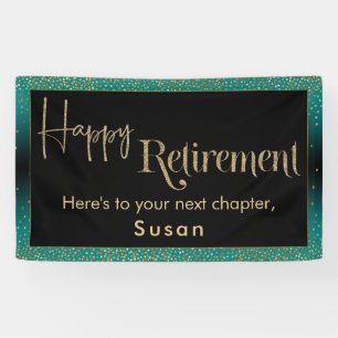 Happy Retirement Gold Glitter Confetti Blauwgroen  Spandoek
