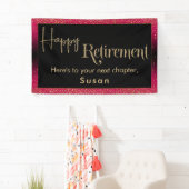 Happy Retirement Gold Glitter Confetti Framboos Spandoek (Insitu)