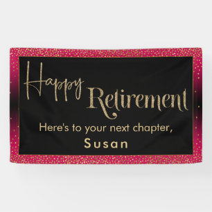 Happy Retirement Gold Glitter Confetti Framboos Spandoek