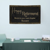 Happy Retirement Gold Glitter Confetti op zwart Spandoek (Beurs)