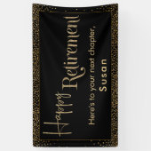 Happy Retirement Gold Glitter Confetti op zwart Spandoek (Verticaal)