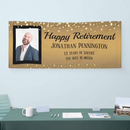 Happy Retirement Gold met Confetti One Photo Spandoek (Beurs)