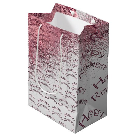 Happy Retirement Gold Pink Glitter Medium Cadeauzakje (Voorkant Gekanteld)