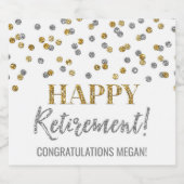 Happy Retirement Gold Silver Confetti Sparkling Wijnetiket (Enkel label)