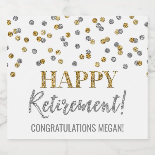 Happy Retirement Gold Silver Confetti Sparkling Wijnetiket (Enkel label)