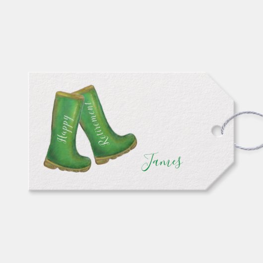 Happy Retirement green gardening welly boot Cadeaulabel (Voorkant (Horizontaal))