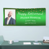 Happy Retirement Green Gold Confetti Eén foto Spandoek (Beurs)