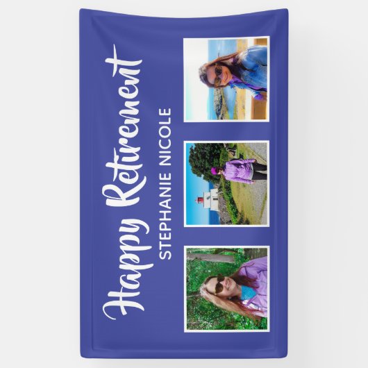 Happy Retirement Lavender Paarse meerdere foto's Spandoek (Verticaal)