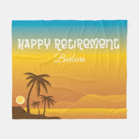 Happy Retirement met Beach Scene Fleece Deken (Voorkant (Horizontaal))