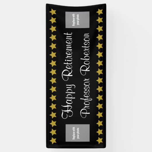 Happy Retirement met gouden sterren en foto's Spandoek (Verticaal)