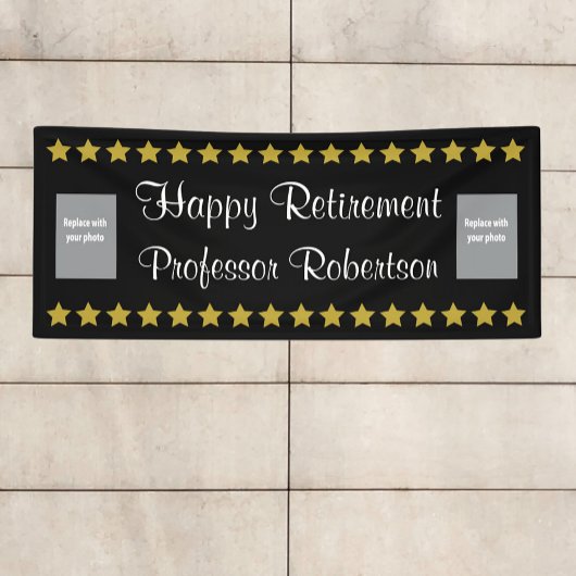 Happy Retirement met gouden sterren en foto's Spandoek