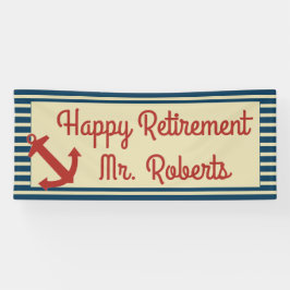 Happy Retirement met nautische anker en strepen Spandoek
