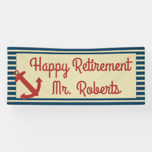 Happy Retirement met nautische anker en strepen Spandoek