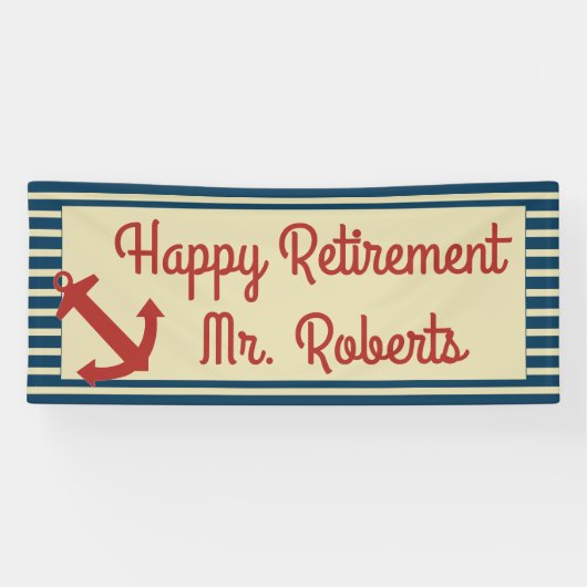 Happy Retirement met nautische anker en strepen Spandoek (Horizontaal)