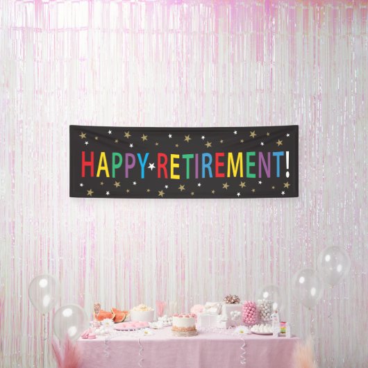 Happy Retirement met sterren en heldere kleuren Spandoek (Feest)
