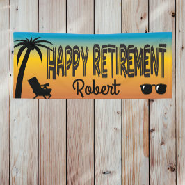 Happy Retirement met strandstoel en palmboom Spandoek