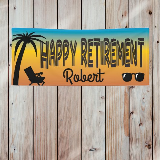 Happy Retirement met strandstoel en palmboom Spandoek