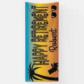 Happy Retirement met strandstoel en palmboom Spandoek (Verticaal)
