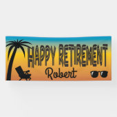 Happy Retirement met strandstoel en palmboom Spandoek (Horizontaal)