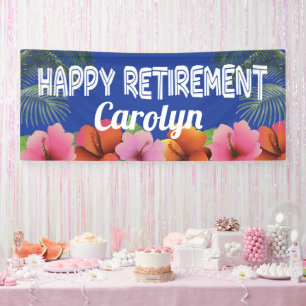 Happy Retirement met tropische palmen en bloemen Spandoek