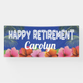 Happy Retirement met tropische palmen en bloemen Spandoek (Horizontaal)