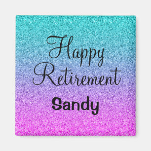 Happy Retirement Ombre Pink Blue Paars Glitter Magneet