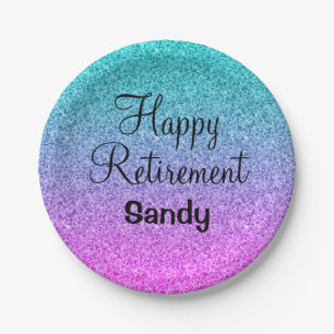 Happy Retirement Ombre Pink Blue Paars Glitter Papieren Bordje