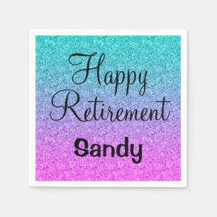 Happy Retirement Ombre Pink Blue Paars Glitter Servet
