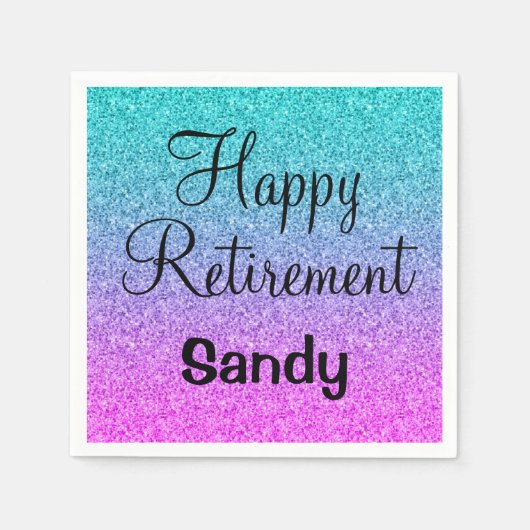 Happy Retirement Ombre Pink Blue Paars Glitter Servet (Voorkant)