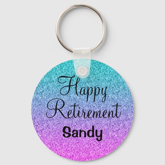 Happy Retirement Ombre Pink Blue Paars Glitter Sleutelhanger (Voorkant)