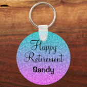 Happy Retirement Ombre Pink Blue Paars Glitter Sleutelhanger (Voorkant)
