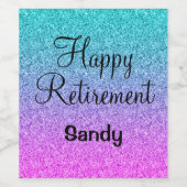 Happy Retirement Ombre Pink Blue Paars Glitter Wijn Etiket (Enkel label)