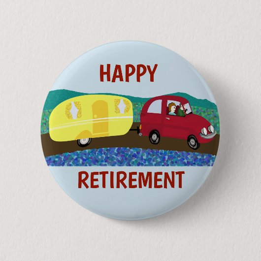 Happy Retirement op caravan trip Ronde Button 5,7 Cm (Voorkant)