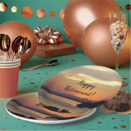 Happy Retirement Oranje Seascape Sunset Papieren Bordje