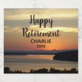 Happy Retirement Oranje Sunset met naam Sparkling Wijnetiket (Enkel label)