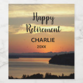 Happy Retirement Oranje Sunset met naam Wijn Etiket (Enkel label)