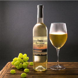 Happy Retirement Oranje Sunset met naam Wijn Etiket