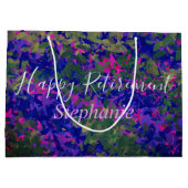 Happy Retirement Paarse Blue Florals Hand schilder Groot Cadeauzakje (Achterkant)