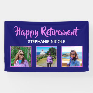 Happy Retirement Paarse roze multiple photots Spandoek