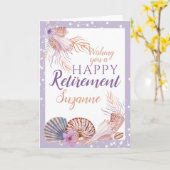 Happy Retirement Paarse Seashell Coral Kaart (Gele Bloem)