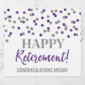 Happy Retirement Paarse zilveren Confetti Sparkling Wijnetiket (Enkel label)