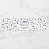 Happy Retirement Paarse zilveren Confetti Waterfles Etiket (Enkel label)