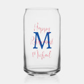 Happy Retirement Party Blauw Monogram Rood Naam Blikvorm Glas (Voorkant)
