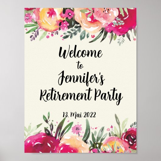 Happy Retirement Party Floral Welcome Sign Poster (Voorkant)